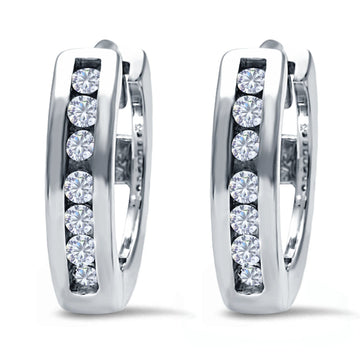 Half Eternity Hoop Earrings Round Simulated CZ 925 Sterling Silver (11mm)